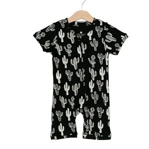 NWOT Burlap Organic Cotton Short Sleeve Romper, Black Cactus, MSRP $28, 3-6mo